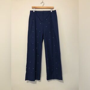 J. Crew Navy Wide-Leg Pants Crystal Embellishments 100% Cotton Women’s 8 Trouser